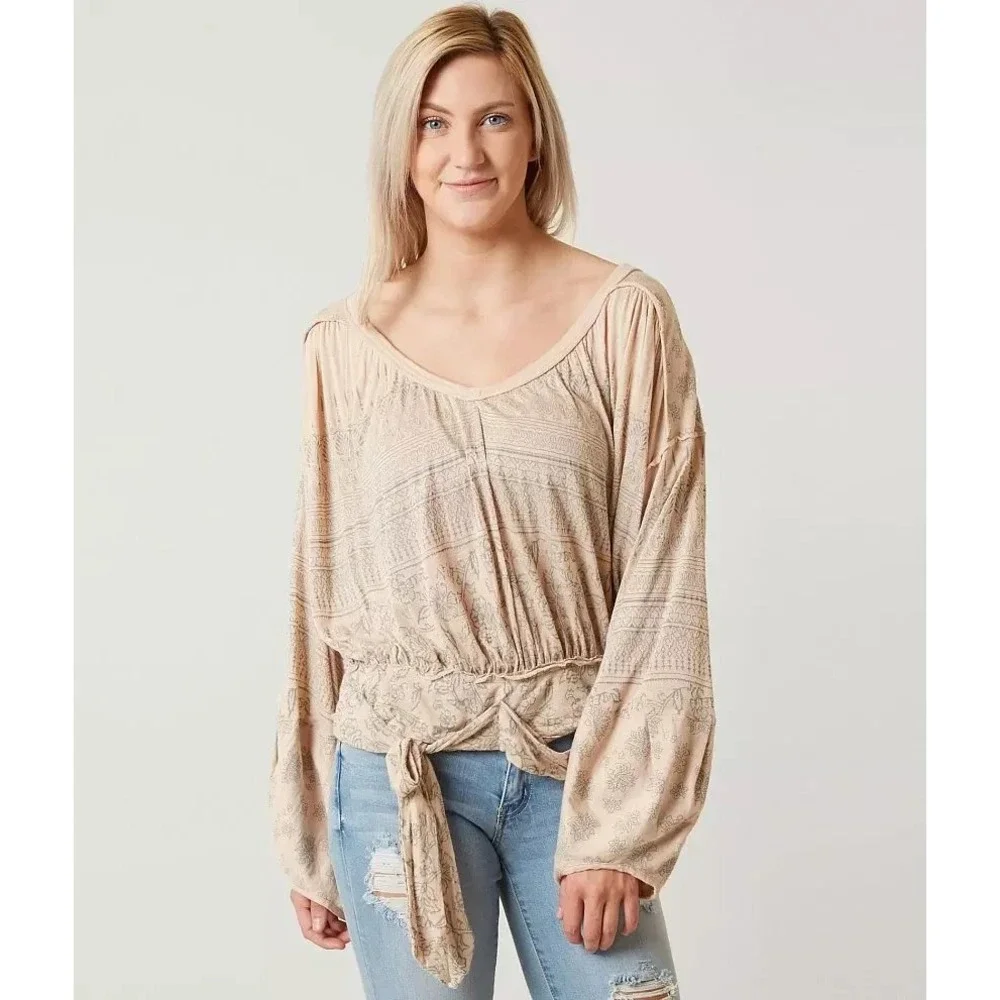 Free People Weekend Warrior Tie Waist Open Back Top Size S Hippie Boho Festival - Picture 1 of 10